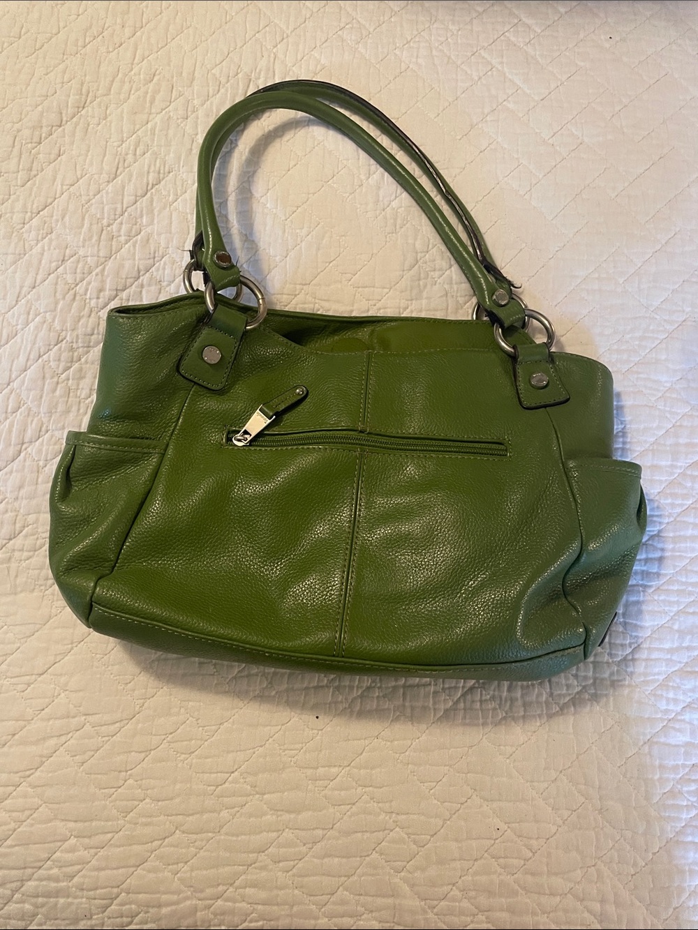 Tignanello Olive Green Leather Shoulder Bag